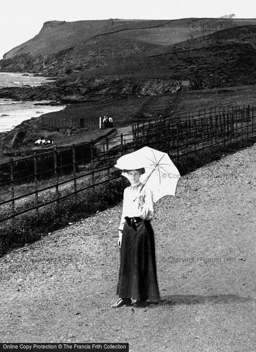 Photo of Polzeath, Lady With Parasol 1911