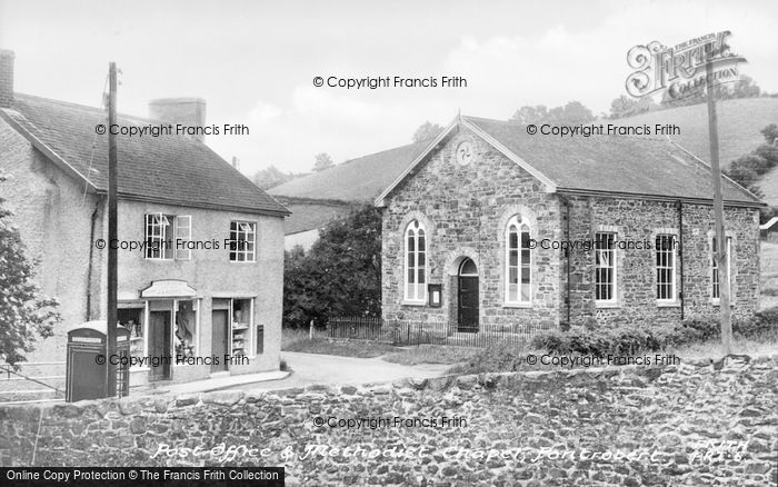 Photo of Pontrobert, Post Office And Methodist Church c.1955