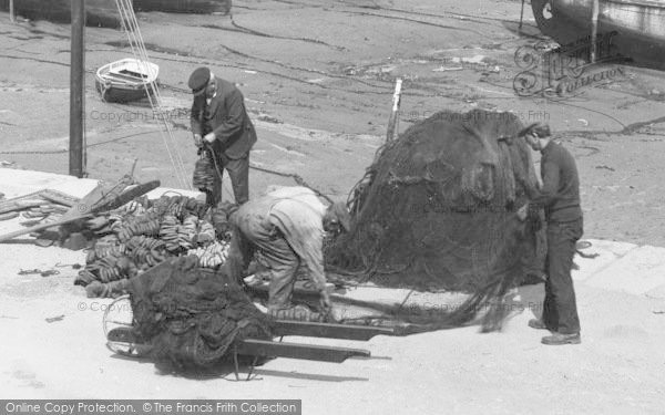 Photo of Porthleven, Fishermen Preparing The Nets 1935