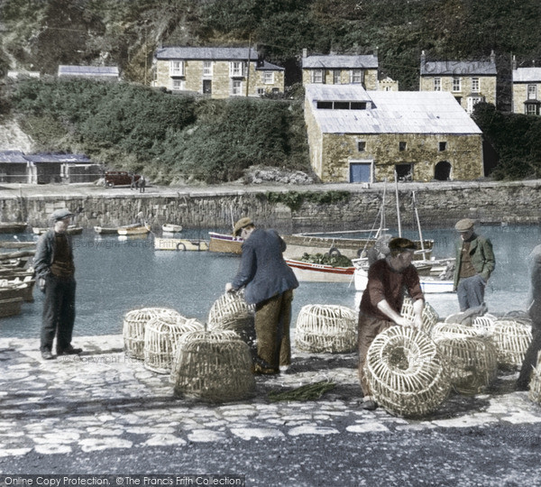 Photo of Porthleven, Fishermen With Lobster Pots c.1955