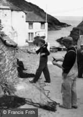 Portloe, Fishermen Mending the Nets c1955