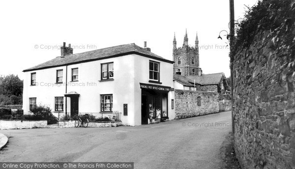 Photo of Poughill, The Post Office And St Olaf's Church c.1960