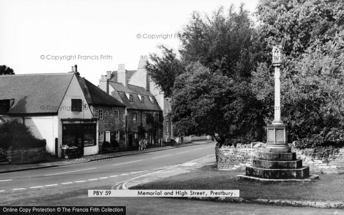 Photo of Prestbury, Memorial And High Street c.1965