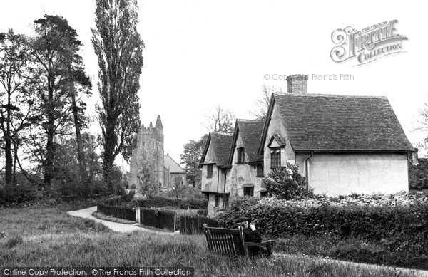 Photo of Rayne, Old Cottages And Church c.1955