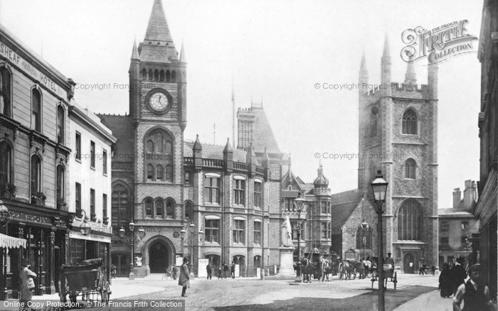 Photo of Reading, Town Hall And St Laurence's Church 1893