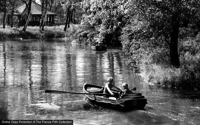 Photo of Redcar, Boys Rowing, Locke Park Lake c.1955