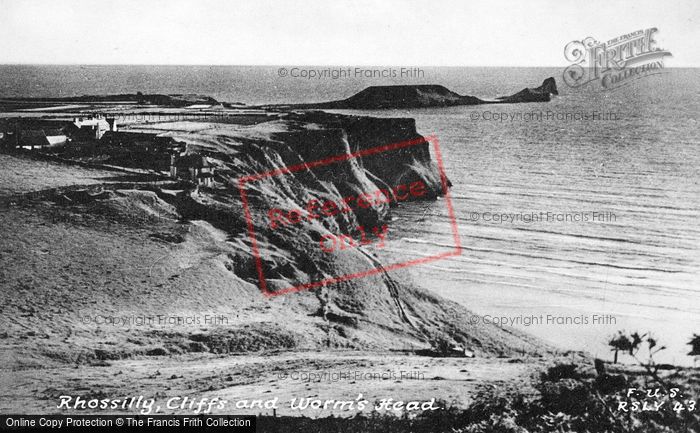 Photo of Rhossili, Cliffs And Worms Head c.1955
