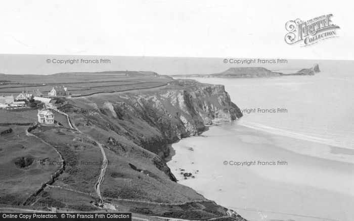 Photo of Rhossili, Worms Head And Village c.1955