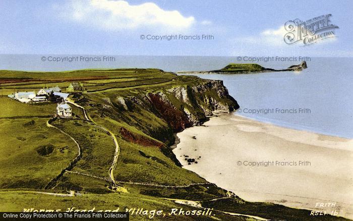 Photo of Rhossili, Worms Head And Village c.1955
