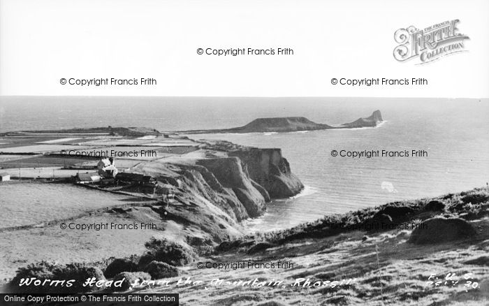 Photo of Rhossili, Worms Head, From The Mountain c.1955