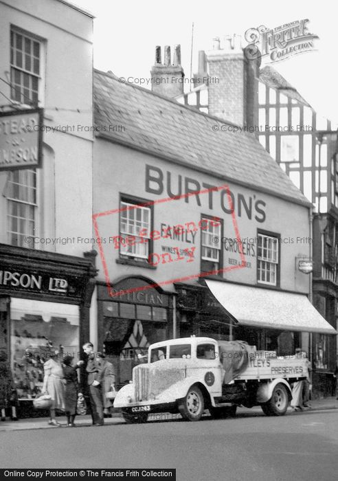 Photo of Ross On Wye, Burton's Family Grocers, Market Square c.1955