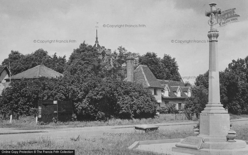 Roydon, War Memorial, Church and Stocks c1955