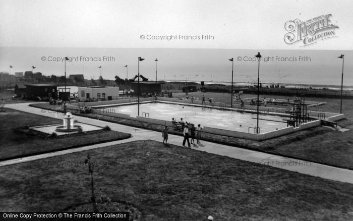 Photo of Rustington, Swimming Pool And Beach From Mallon Dene c.1950
