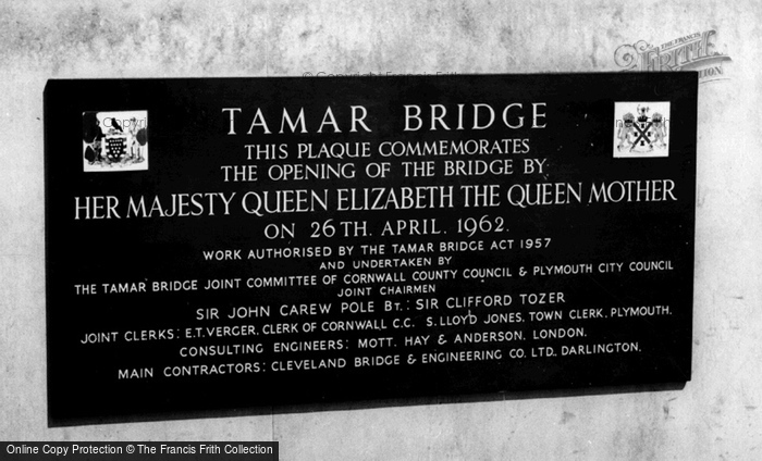 Photo of Saltash, The Tamar Bridge Plaque c.1965