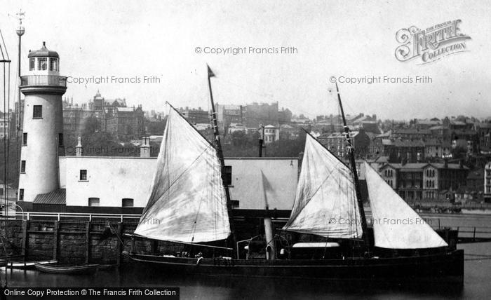 Photo of Scarborough, Lighthouse And A Sailing Boat c.1890