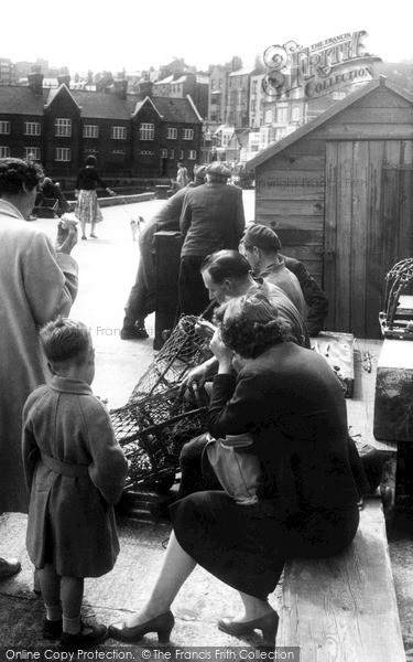 Photo of Scarborough, Repairing Lobster Pots c.1955