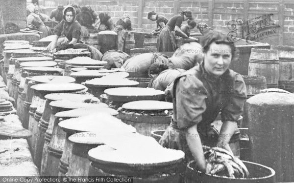 Photo of Scarborough, Scottish Fisher Girls Salting Herring c.1895
