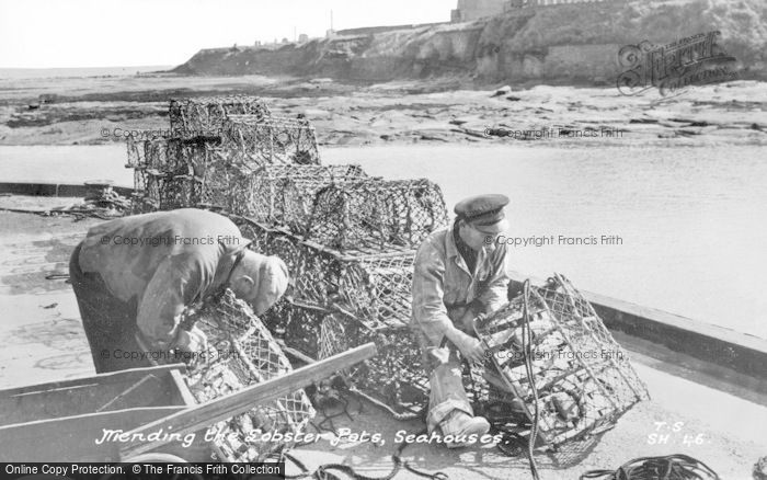 Photo of Seahouses, Mending The Lobser Pots c.1955