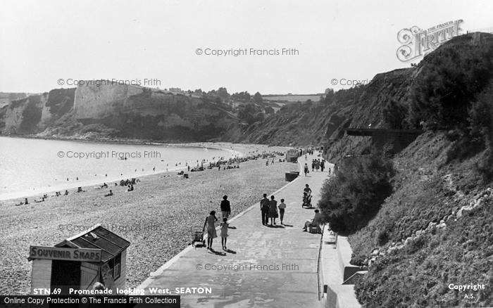 Photo of Seaton, The Promenade Looking West c.1955