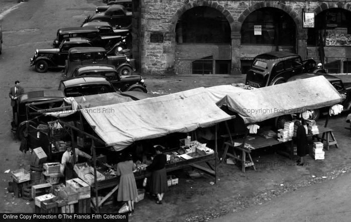 Photo of Settle, Market Stalls c.1955