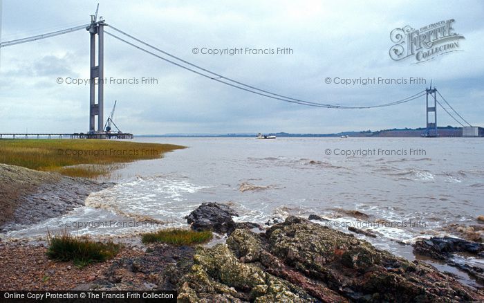 Photo of Severn Bridge, During Construction From West Beach c.1965