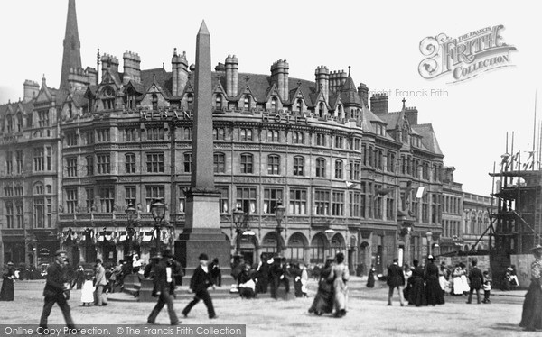 Photo of Sheffield, Queen Victoria Jubilee Monolith, Town Hall Square c.1890