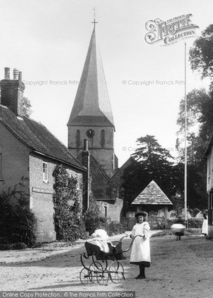 Photo of Shere, St James's Church And Girl With Perambulator 1903