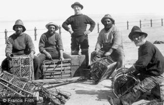 Sheringham, Fishermen Mending Crab Pots 1906