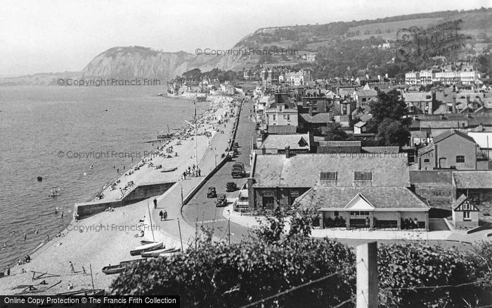 Photo of Sidmouth, Beach And Esplanade From The Cliffs c.1955