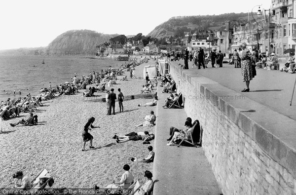 Photo of Sidmouth, Beach And Esplanade Looking West c.1955