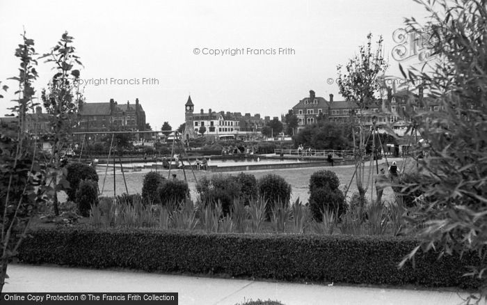Photo of Skegness, Clock Tower Across Model Yacht Pond 1952