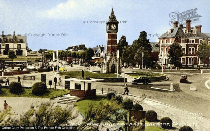Photo of Skegness, Clock Tower And Compass Gardens c.1960