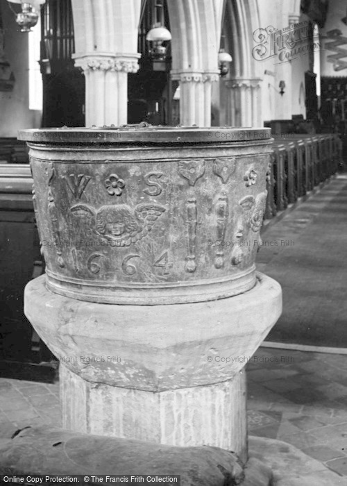 Photo of Slimbridge, Lead Font In Church Of St John The Evangelist 1914
