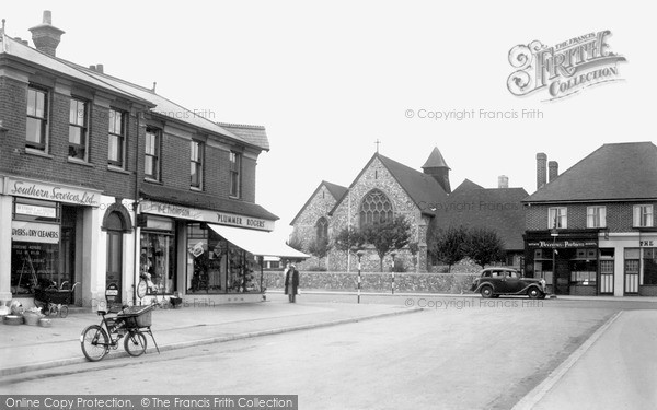 Photo of South Lancing, The Shops And St Michael's Church c.1955