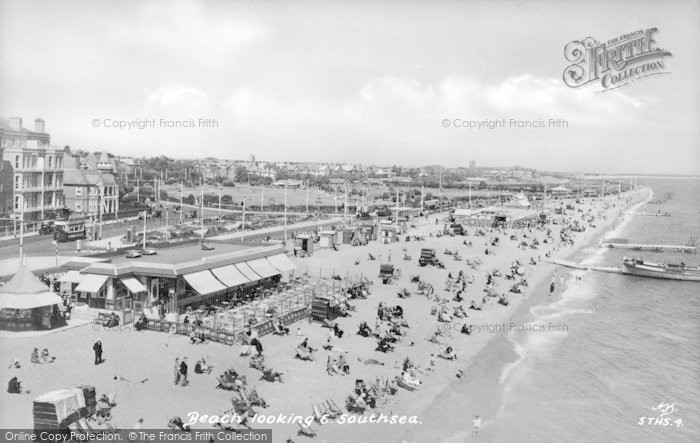 Photo of Southsea, Beach Looking East c.1935