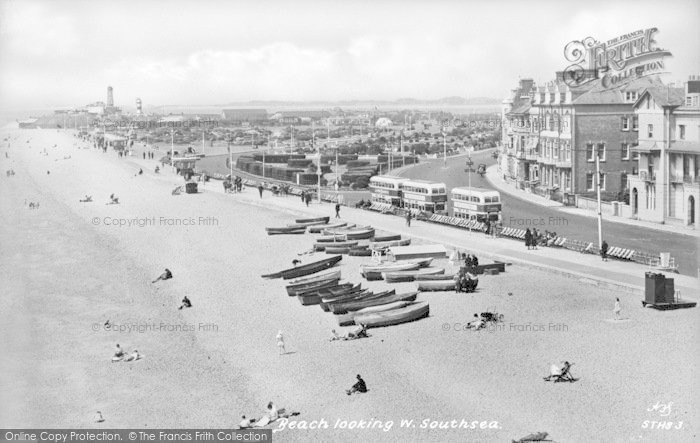 Photo of Southsea, Beach Looking West c.1935