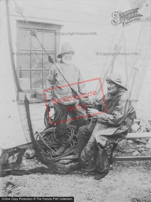 Photo of 'mending The Nets' Cornish Fishermen c.1890