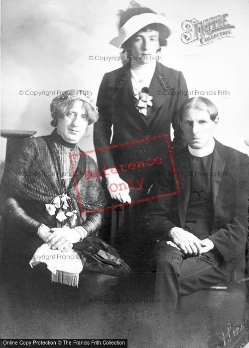 Photo of Two Men Dressed As Ladies With A Vicar c.1912