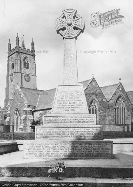 Photo of St Columb Major, War Memorial 1922