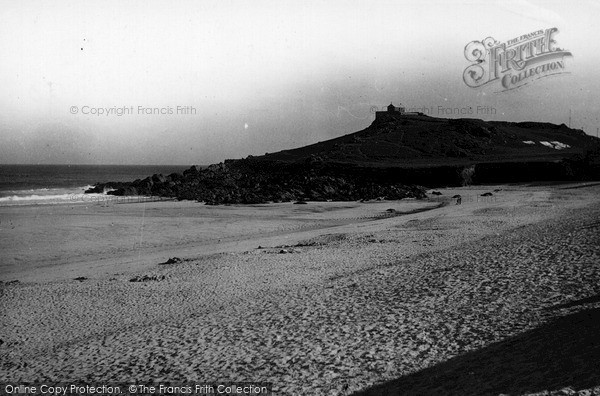 Photo of St Ives, Porthmeor Beach And The Island c.1955
