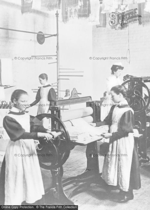 Photo of Stafford, The Laundry, Girls Using A Mangle c.1900