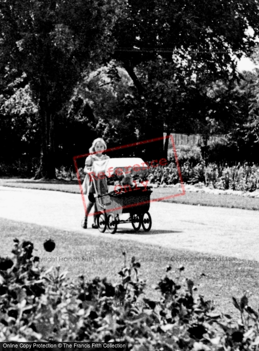 Photo of Stourbridge, Girl With Pram, Mary Stevens Park c.1955