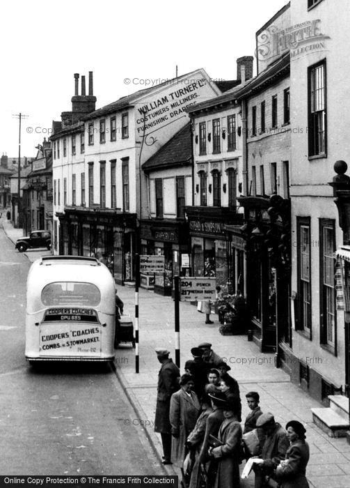 Photo of Stowmarket, Bus Queue In Ipswich Street c.1950