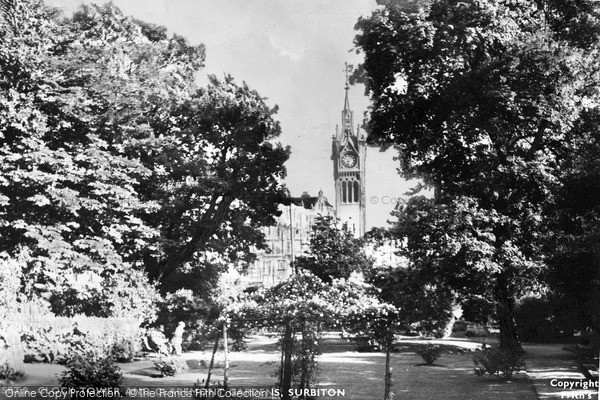 Photo of Surbiton, Clock Tower And Claremont Gardens c.1955