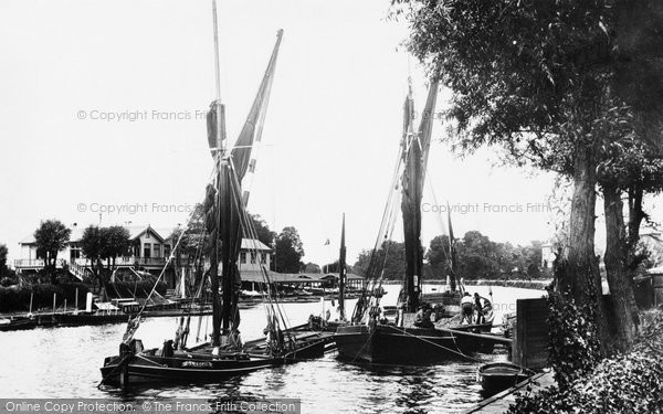 Photo of Surbiton, Thames Barges Near Messenger's Boathouse 1896