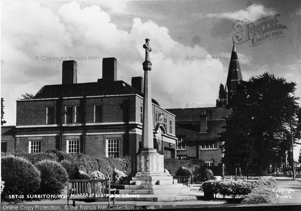 Photo of Surbiton, War Memorial And Public Library c.1955