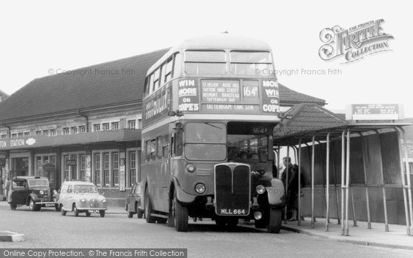 Photo of Sutton, Bus Outside The Station c.1960