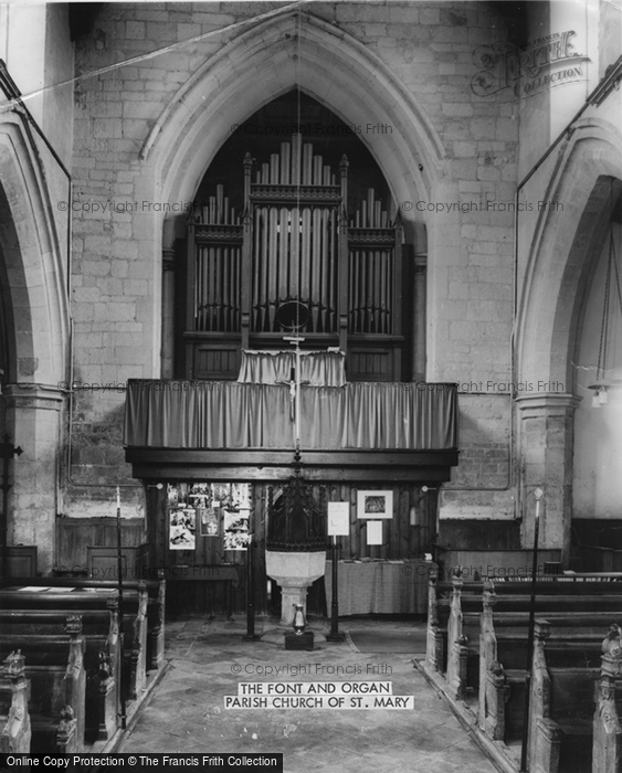 Photo of Swaffham Bulbeck, The Font And Organ, Parish Church Of St Mary c.1955