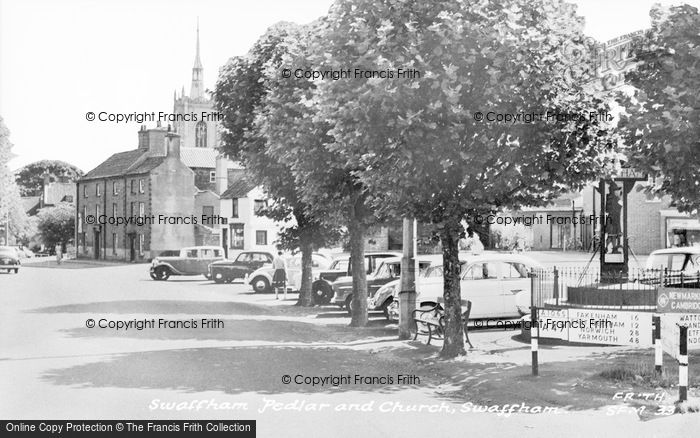 Photo of Swaffham, The Swaffham Pedler And Church c.1960