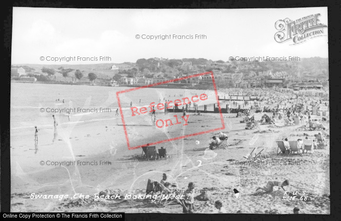 Photo of Swanage, The Beach Looking West c.1950